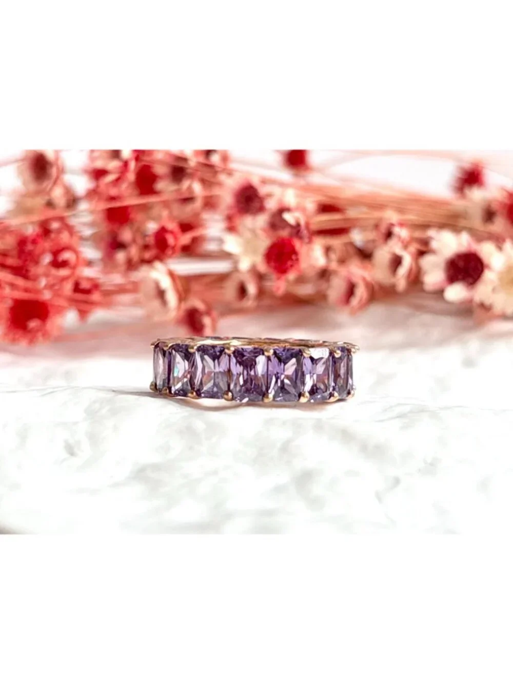 Amethyst Gemstone Gold Overlay Sterling Silver 925 Vintage Ring - sz 7